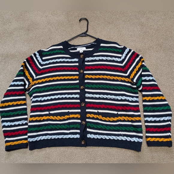 Target La Ligne Womens Striped Knit Chunky LS Cardigan XL Casual Classic Preppy - Picture 1 of 11